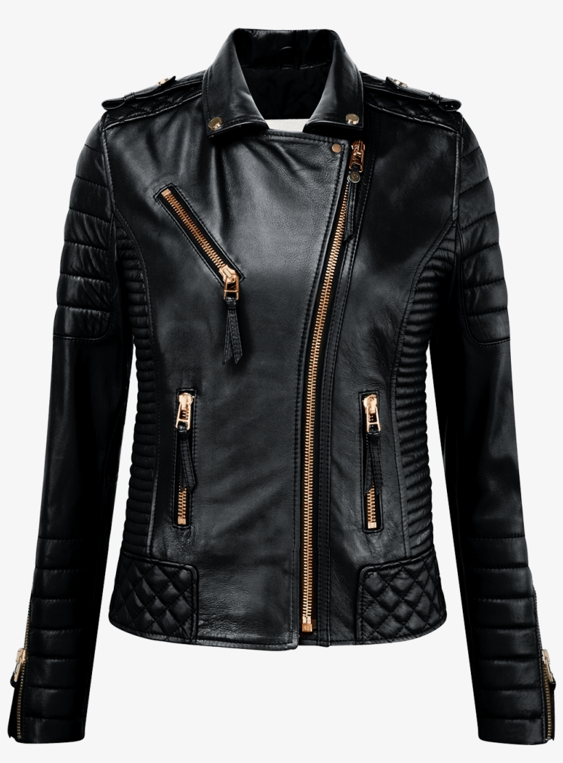 Jet- Gloss Black Quilted Moto Lambskin Leather Jacket - Leather Jacket Women Png, transparent png #897076