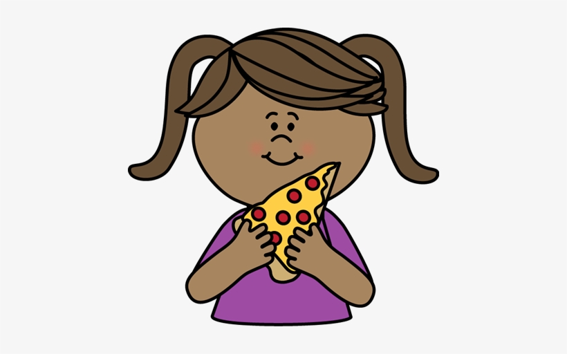 Girl Eating Pizza - Clipart Black And White Girl, transparent png #897376