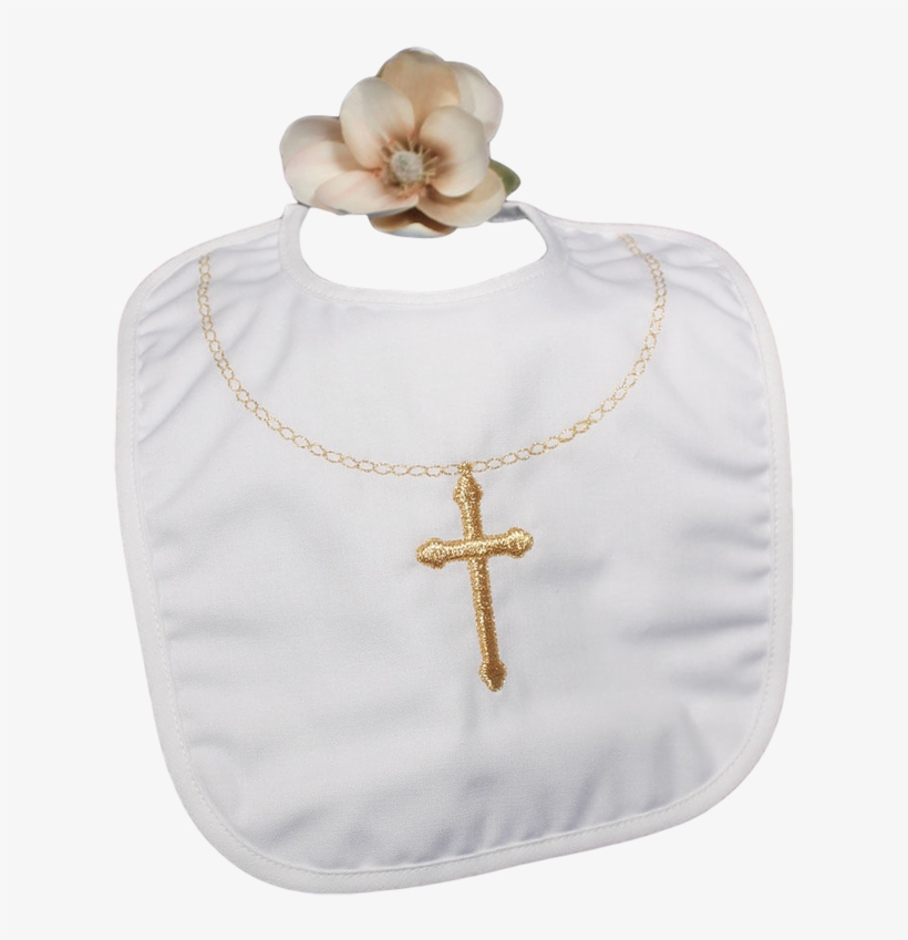 Cross Necklace Embroidery Large Handmade Baptism Bib - Unisex White Christening Bib With Embroidered Gold, transparent png #898180