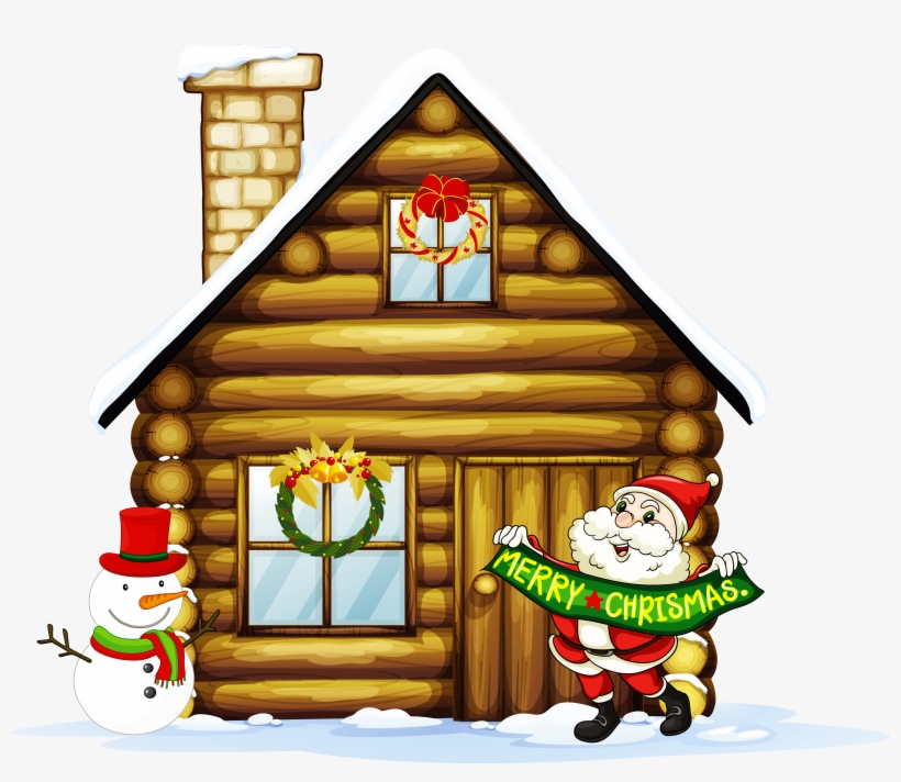 Transparent Christmas House With Santa And Snowman - Christmas House Clipart, transparent png #898599