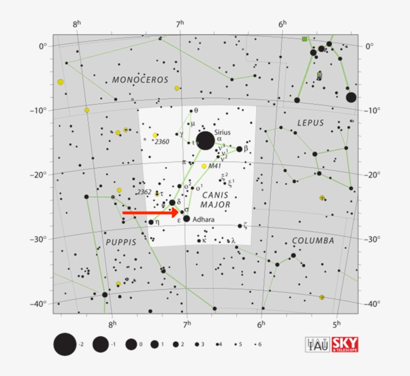 Sigma Canis Majoris In The Constellation Canis Major - Sky & Telescope, transparent png #8900552