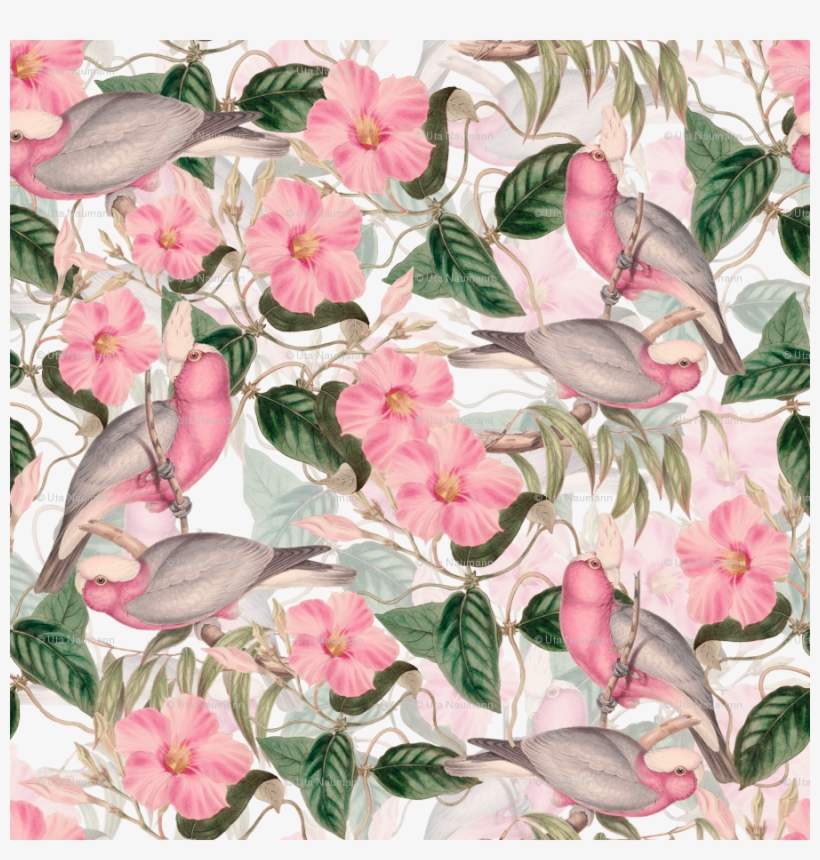 18" Victorian Blush Pink Watercolor Birds And Flowers - Periwinkle, transparent png #8901545