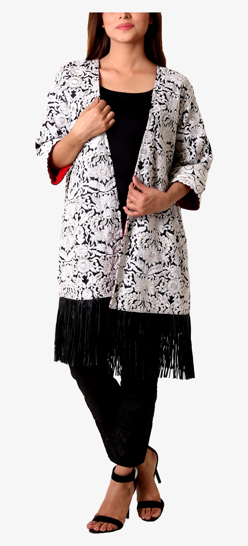 The Royal Coat Black & White Embroidered Gaara Cotton - Photo Shoot, transparent png #8920616