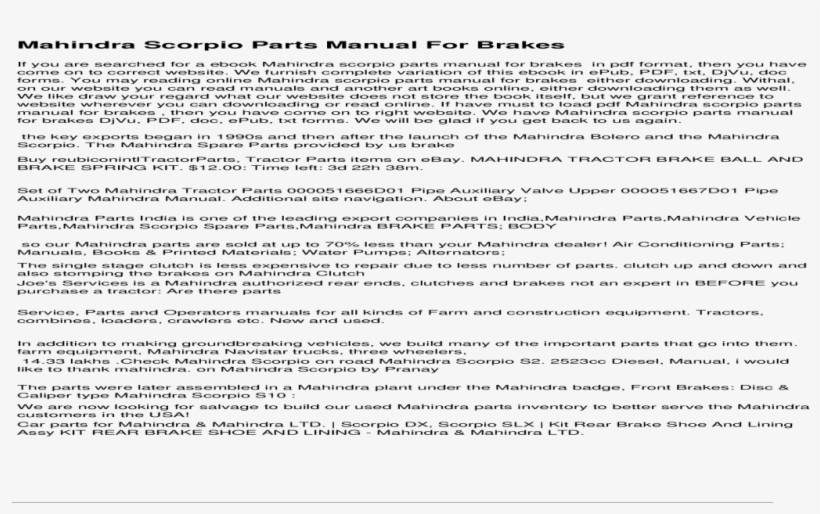 Mahindra Scorpio Parts Manual For Brakes - Prior Intimation Letter Annexure H, transparent png #8921352