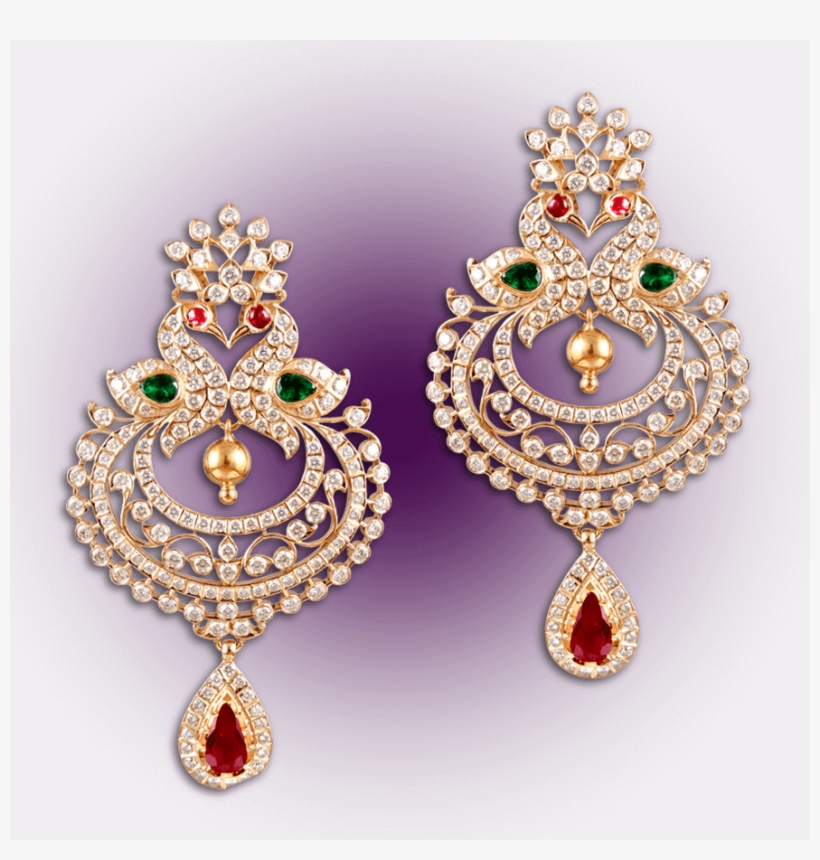 Regal Peacock Diamond Earrings - Gold Peacock Diamond Earrings, transparent png #8924820