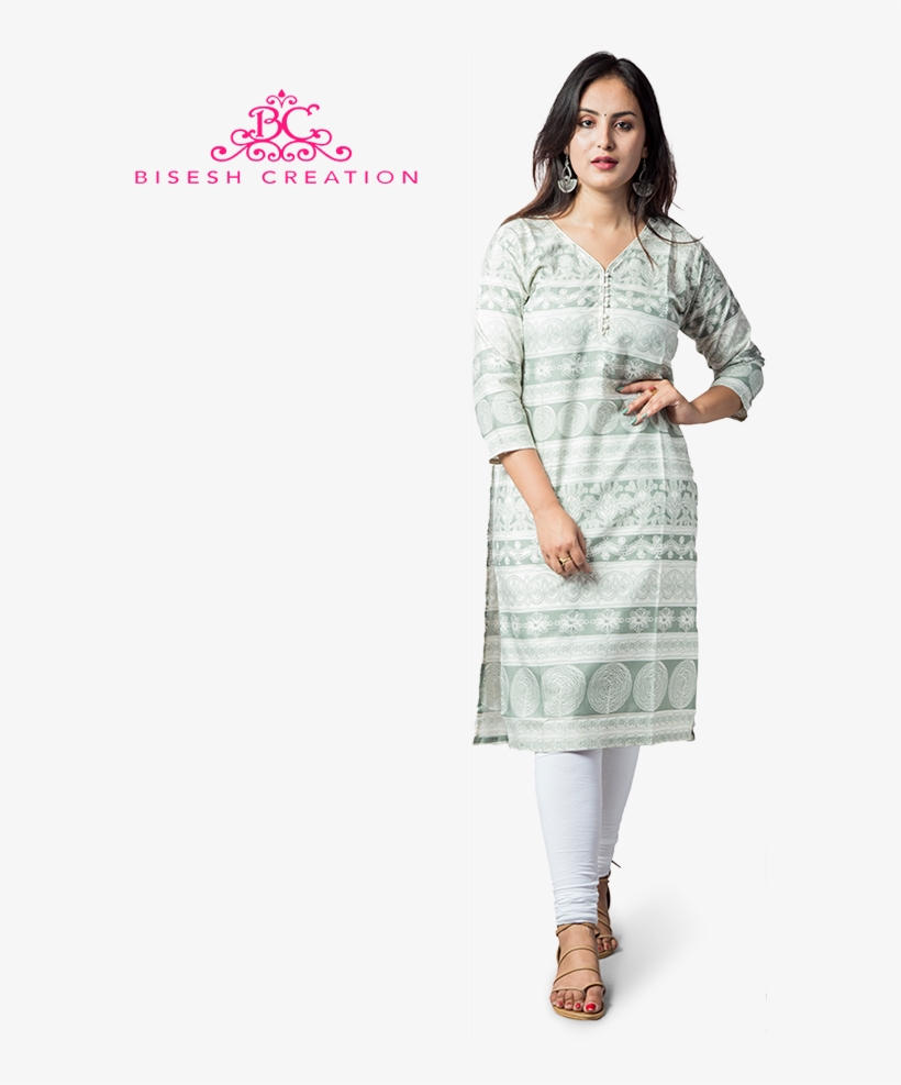 Off White Printed Pure Cotton Kurti With Cotton Leggings - Girl, transparent png #8925102