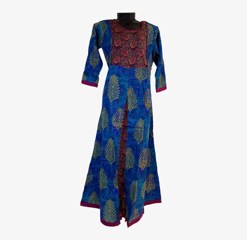 Shaded Sky Blue Dabu Printed Kurti - Day Dress, transparent png #8926114