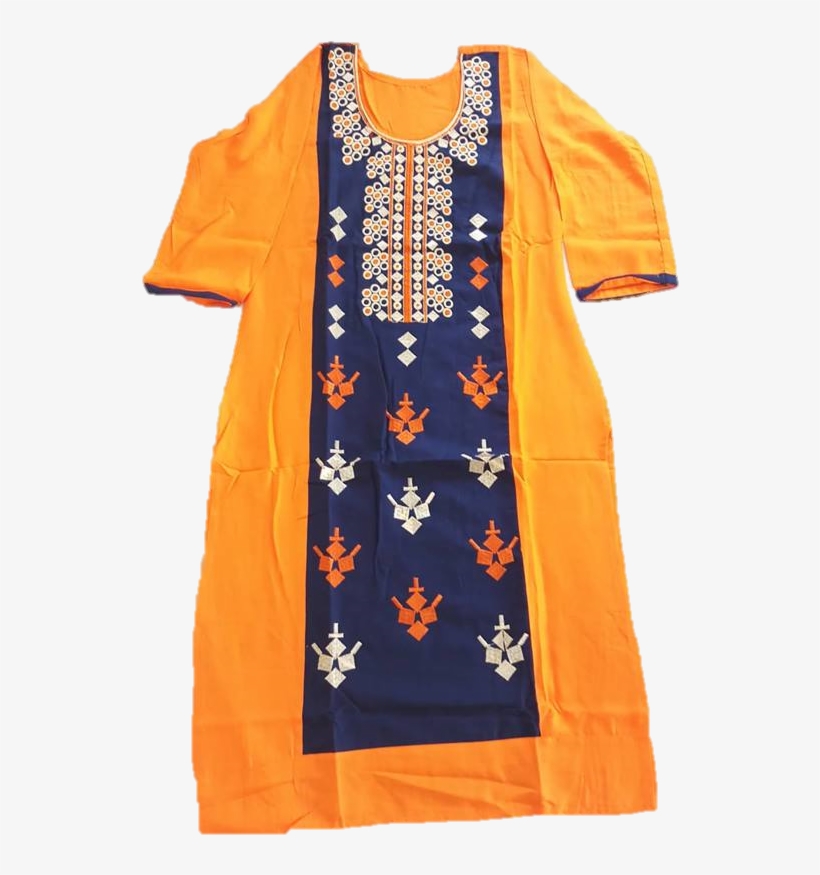 Straight Orange Kurti With Embroidery - Patchwork, transparent png #8926211