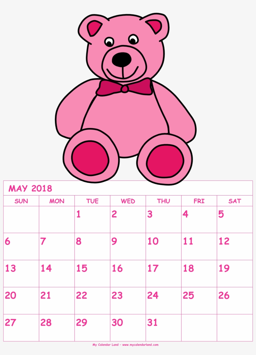 Blank May 2018 Calendar - May 2018 Calendar Pink, transparent png #8930106