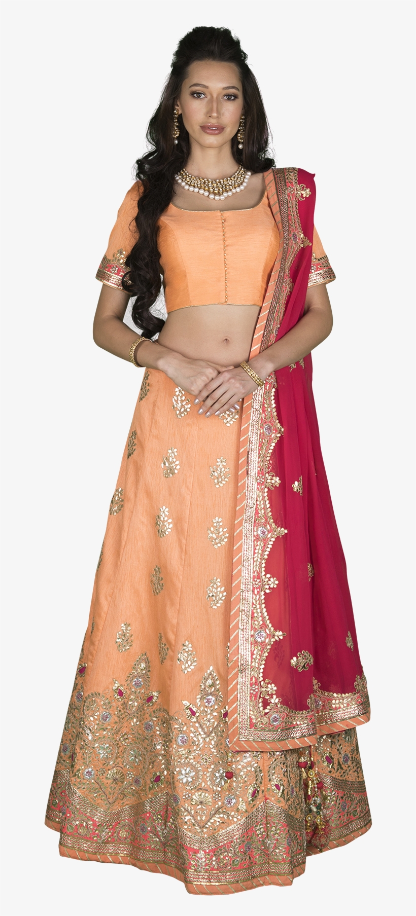 Peach And Pink Gota Lehenga Set By Vasansi - Silk, transparent png #8930219