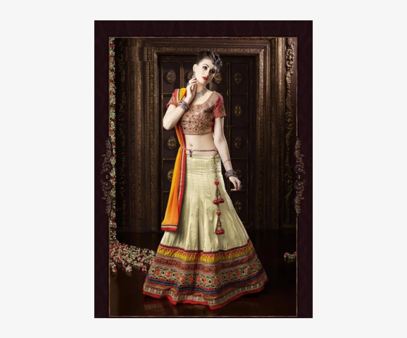 Astounding Cream Patch Border Work Banarasi Silk A - Chiffon Lehenga Choli Online, transparent png #8931040