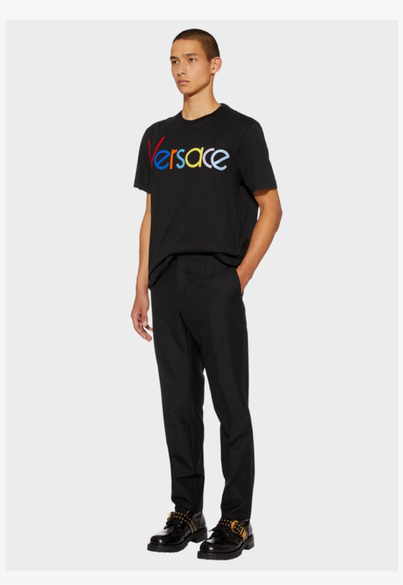 Young Versace Boys Black Embroidered Logo Top - Pocket, transparent png #8932284