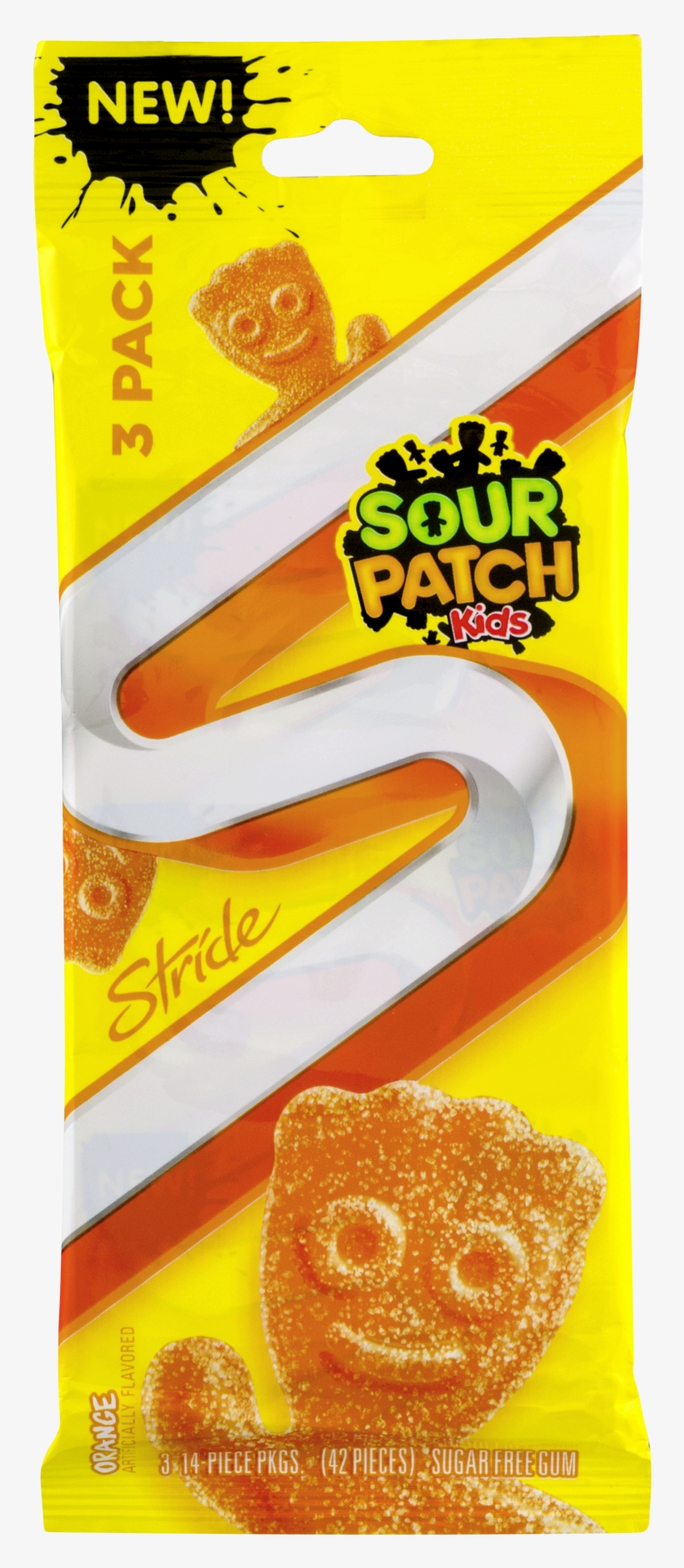 Stride Sour Patch Kids Orange Flavor Gum, 14 Pieces, - Chewing Gum, transparent png #8935703