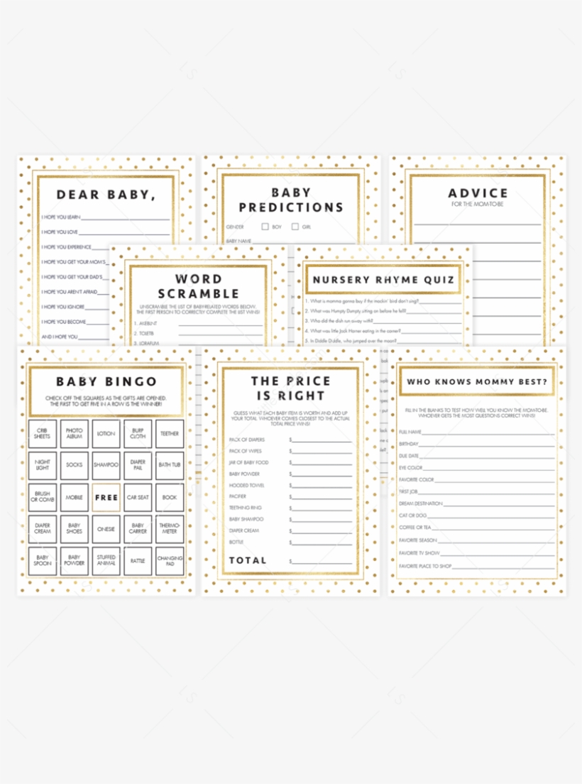 Gold Baby Shower Games Bundle Printables By Littlesizzle - Paper, transparent png #8935744