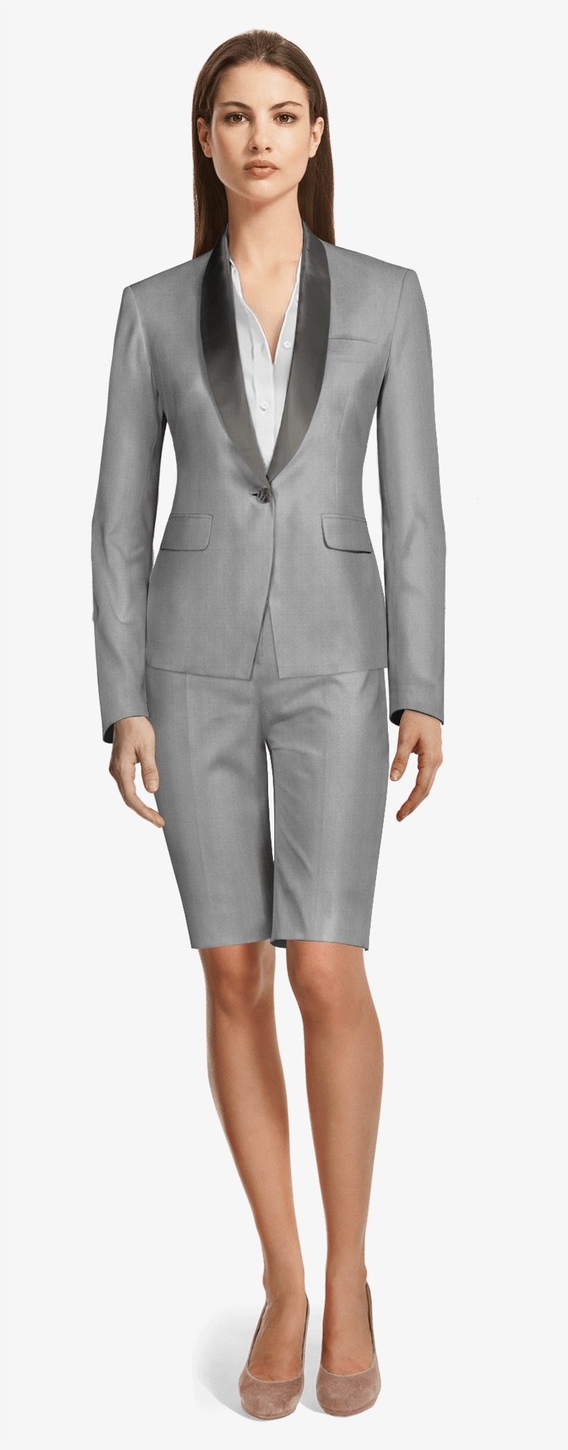 Grey Polyester Tuxedo - Bermuda Suits For Women, transparent png #8938650