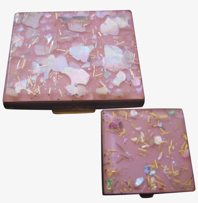 Vintage 1950's Pink Lucite Confetti Compact And Pill - Fudge, transparent png #8947143