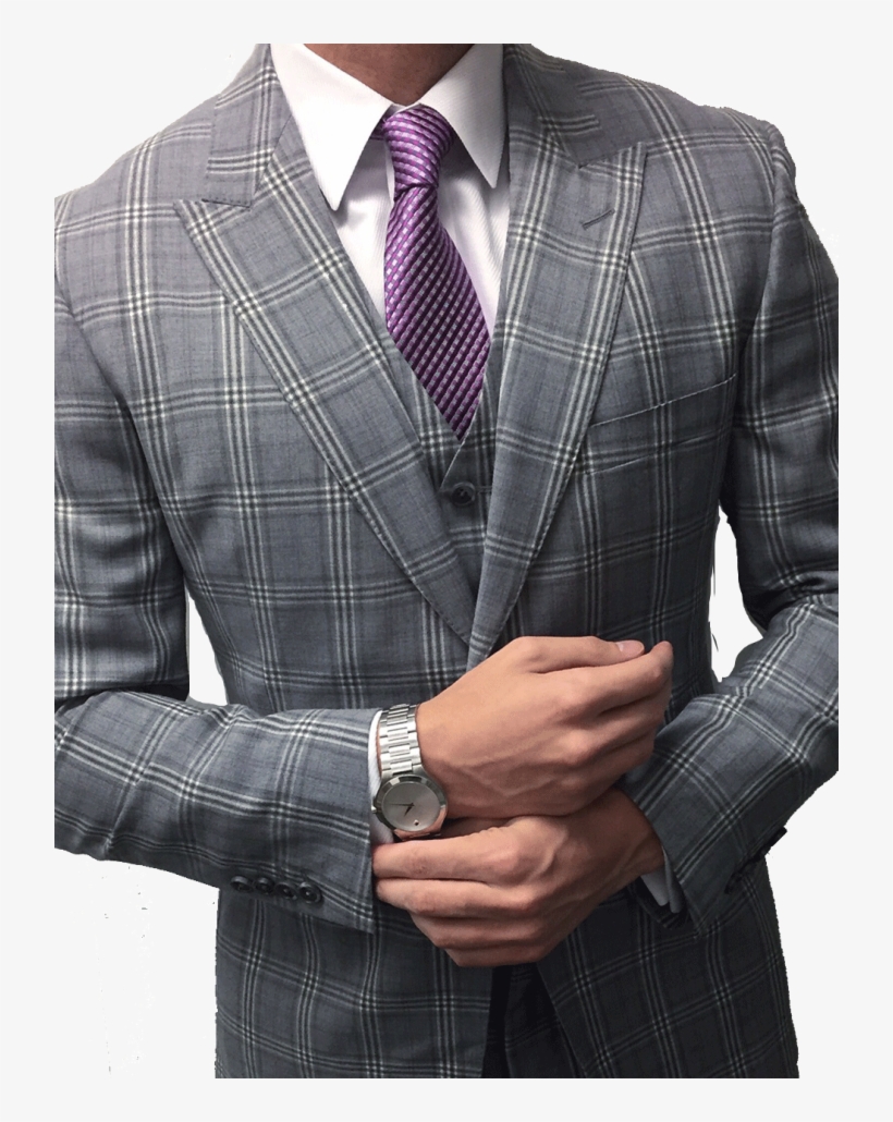Gray And Purple Window Pane Three Piece Suit Ballers - Gray With Blue Windowpane Suit, transparent png #8947735