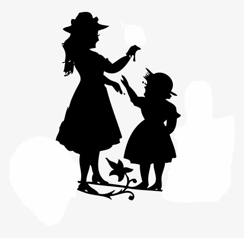 Kadın Çocuk Anne Isı Elbise Makaslı Tip Siluet - Daughter And Mother Black And White Clipart, transparent png #8950656