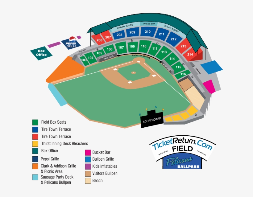 Seating Map - Myrtle Beach Pelicans Stadium, transparent png #8961765