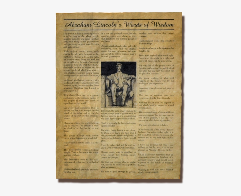 Abraham Lincoln's Words Of Wisdom - Newsprint, transparent png #8964784