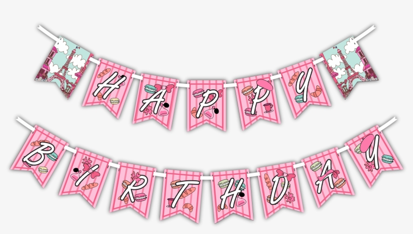 Pink Paris "happy Birthday" Party Banner - First Birthday Decorations Boy Online India, transparent png #8966834