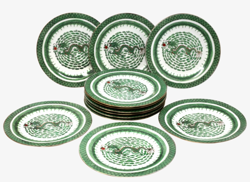 Vintage Hand-painted Dragon Dinner Plates - Bowl, transparent png #8968064