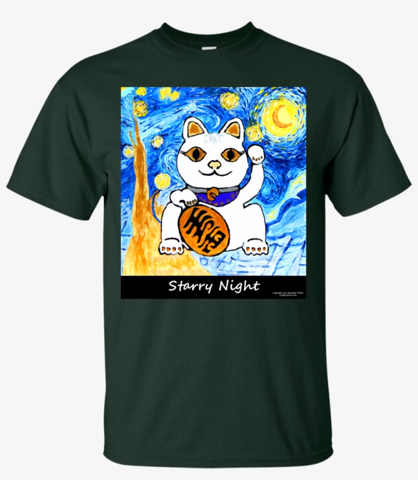Starry Night Lucky Cat Cotton T-shirt In 5 Colors - Playera De Selena, transparent png #8978162