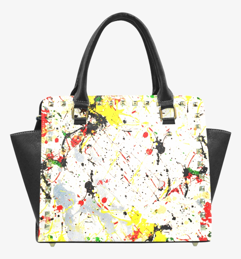 Yellow & Black Paint Splatter Rivet Shoulder Handbag - Apron With Paint Splatter, transparent png #8988539