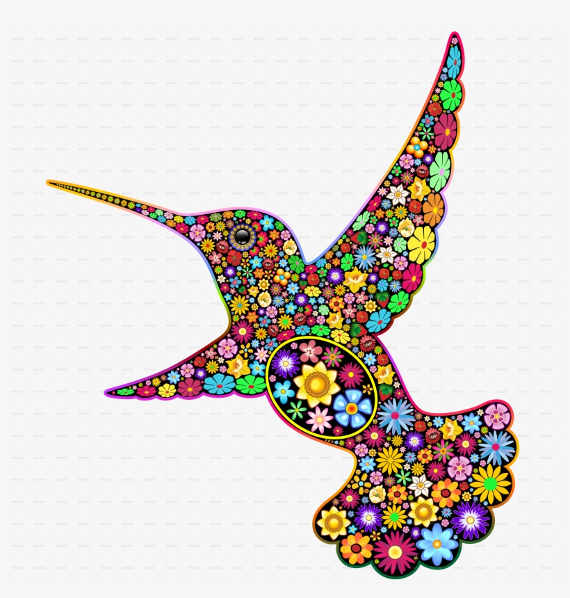 Hummingbird Floral Ornamental Art Design - Art, transparent png #8988735