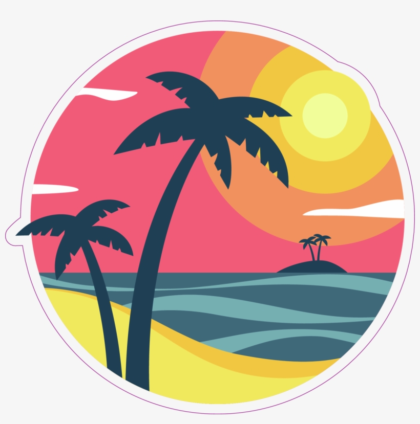 Sunrise With Palm Trees On A Tropical Island Sticker - Palm Trees, transparent png #8990226