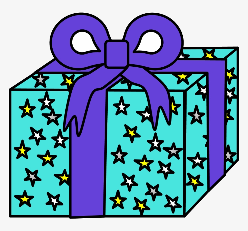 Gift, Blue Wrapping Paper, Purple Ribbon, Stars, Png, transparent png #8999238