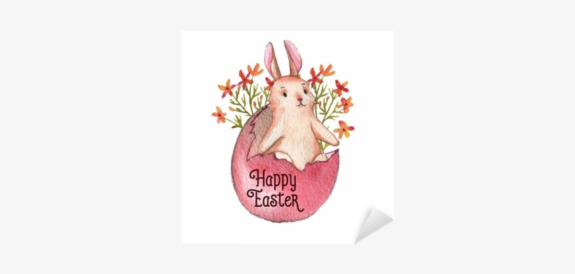 Hand-drawn Watercolor Easter Bunny, Colored Egg And - Easter, transparent png #90448