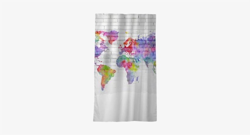Watercolor World Map On A Brick Wall Blackout Window - Placemat, transparent png #90734