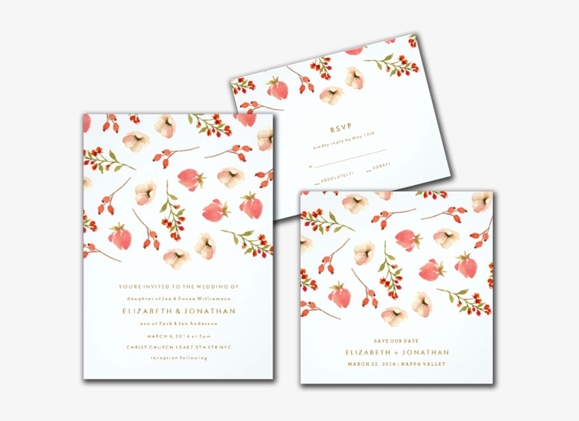 Pretty Watercolor Floral Wedding Invitation - Greeting Card, transparent png #92034
