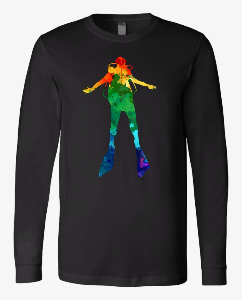 Watercolor Scuba Diver Unisex Long Sleeve T-shirt - Long-sleeved T-shirt, transparent png #93868