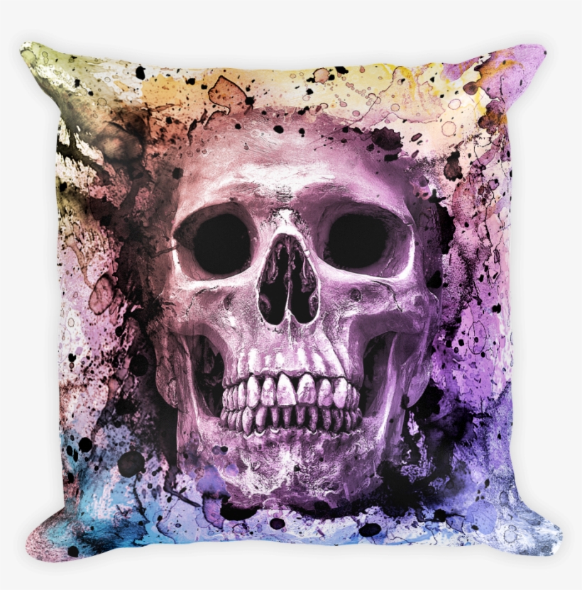 Watercolor Skull Square Pillow - Pillow, transparent png #95156