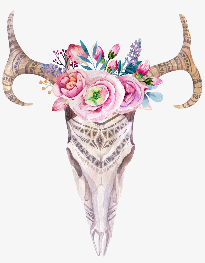 Jpg Free Library Chic Skull Watercolor Painting - Bohemian Deer, transparent png #96446