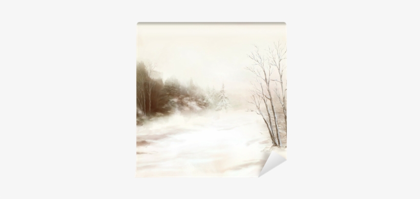 Winter River Birds Watercolor Landscape In Mist Wall - Watercolor Painting, transparent png #99591