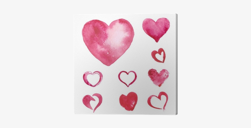 Set Of Watercolor Painted Pink Heart Canvas Print • - Watercolor Painting, transparent png #99614