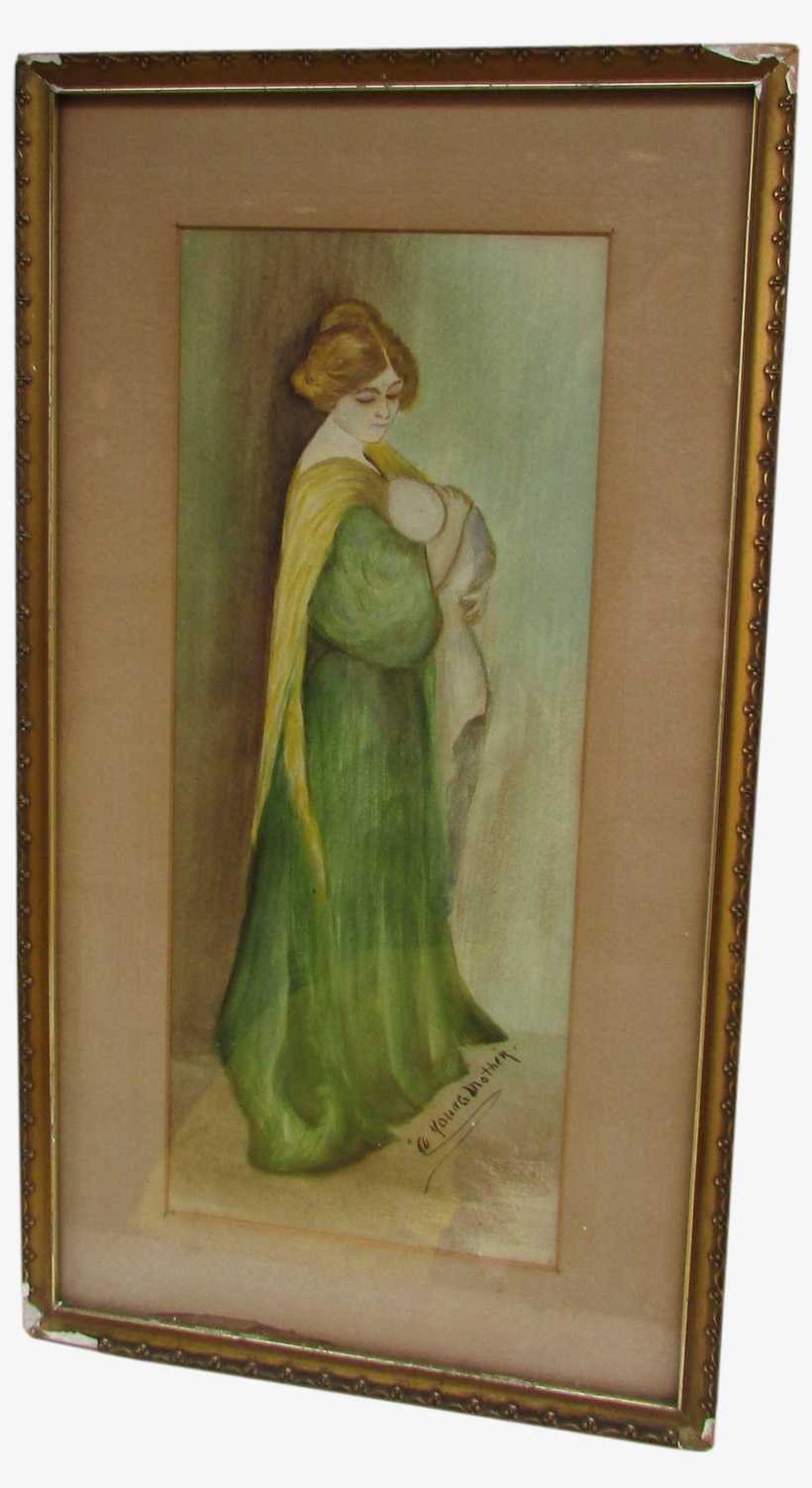 Vintage Watercolor Painting Titled 'young Mother' Framed - Watercolor Painting, transparent png #99968