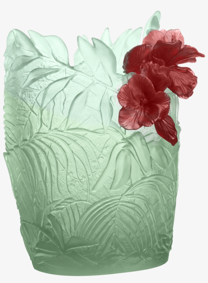 00 Large Light Green & Red Hibiscus Oval Vase - Daum Hibiscus Vase, transparent png #902474