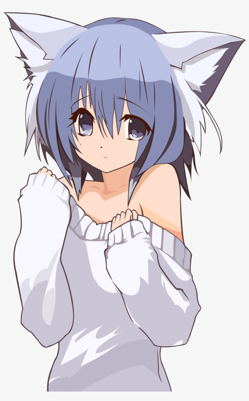 Cat Girl Pullover Anime Neko Girl With Blue Hair Free Transparent Png Download Pngkey