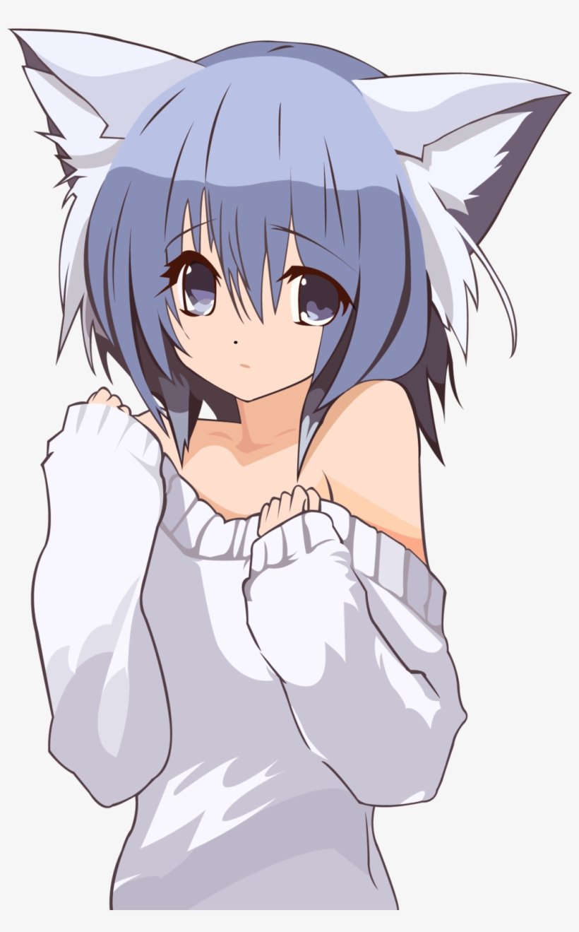 Cat Girl Pullover - Anime Neko Girl With Blue Hair, transparent png #905217