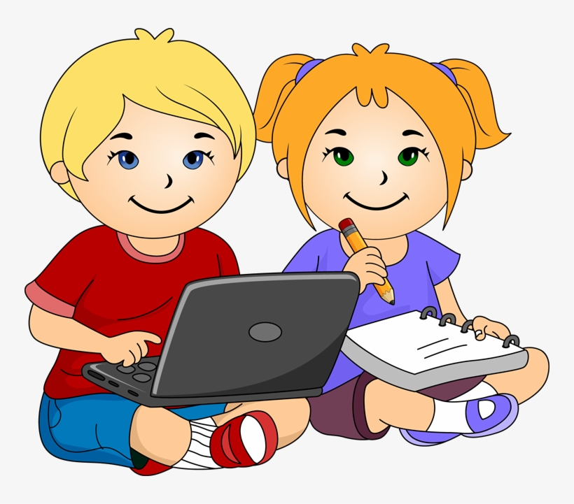 Laptop Clipart For Kids - Girl And Boy Writing Clipart, transparent png #905713