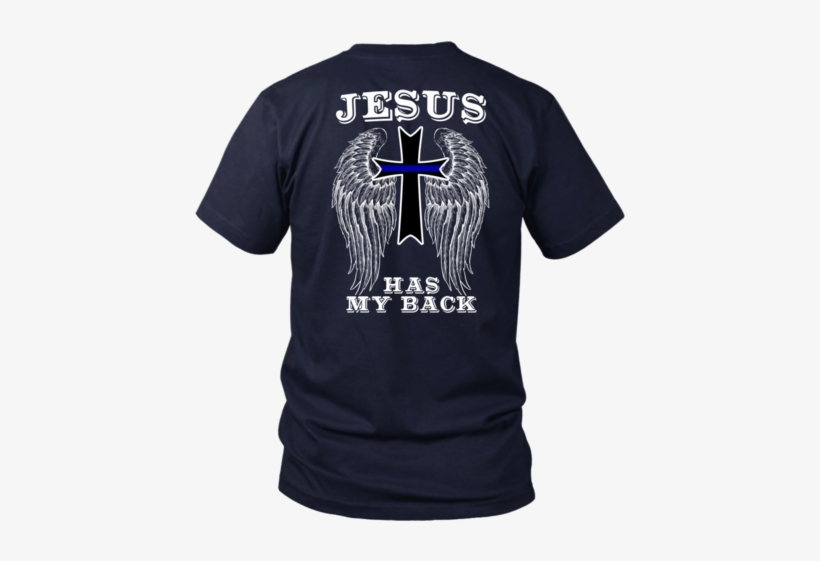 Police Thin Blue Line Cross Jesus Guardian Angel Shirt - Misfits Bat Shirt, transparent png #906417