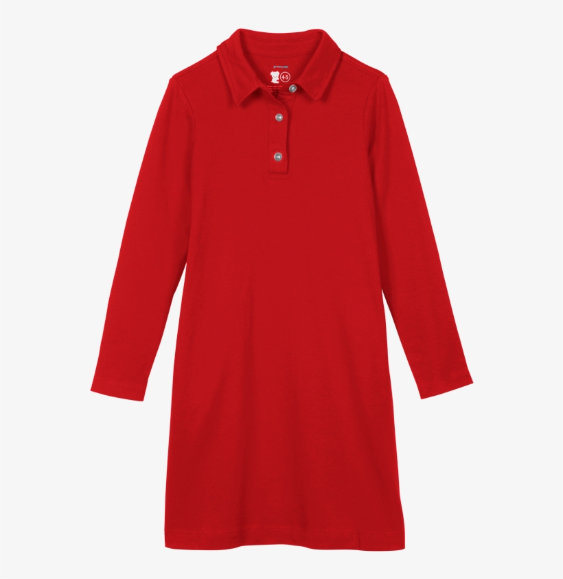 Child Wearing The Long Sleeve Polo Dress In Kids Size - Dress, transparent png #907066