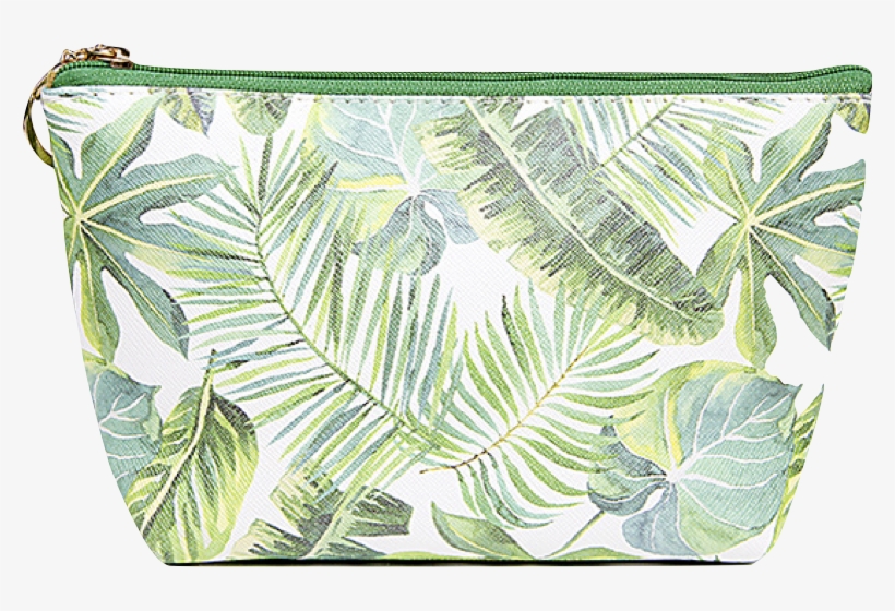 Tropical Leaf Pouch/ Cosmetic Bag - Green Palm Leaves On The White Background Round Mouse, transparent png #907208