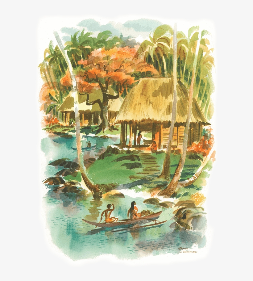 Vintage Hawaiian Watercolor Painting - Giclee Print: Samoa By Louis Macouillard : 32x24in, transparent png #907420