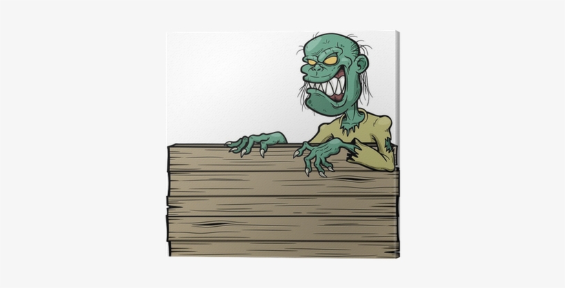 Vector Illustration Of Cartoon Zombie With Wooden Sign - Vector Graphics, transparent png #908534