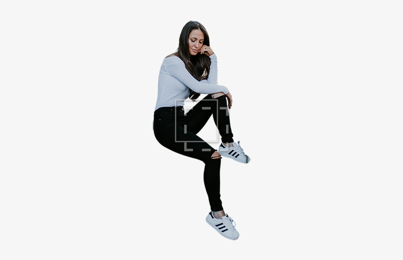 Woman In Adidas Shoes Sitting Casually - Cut Out Person Sitting, transparent png #908704